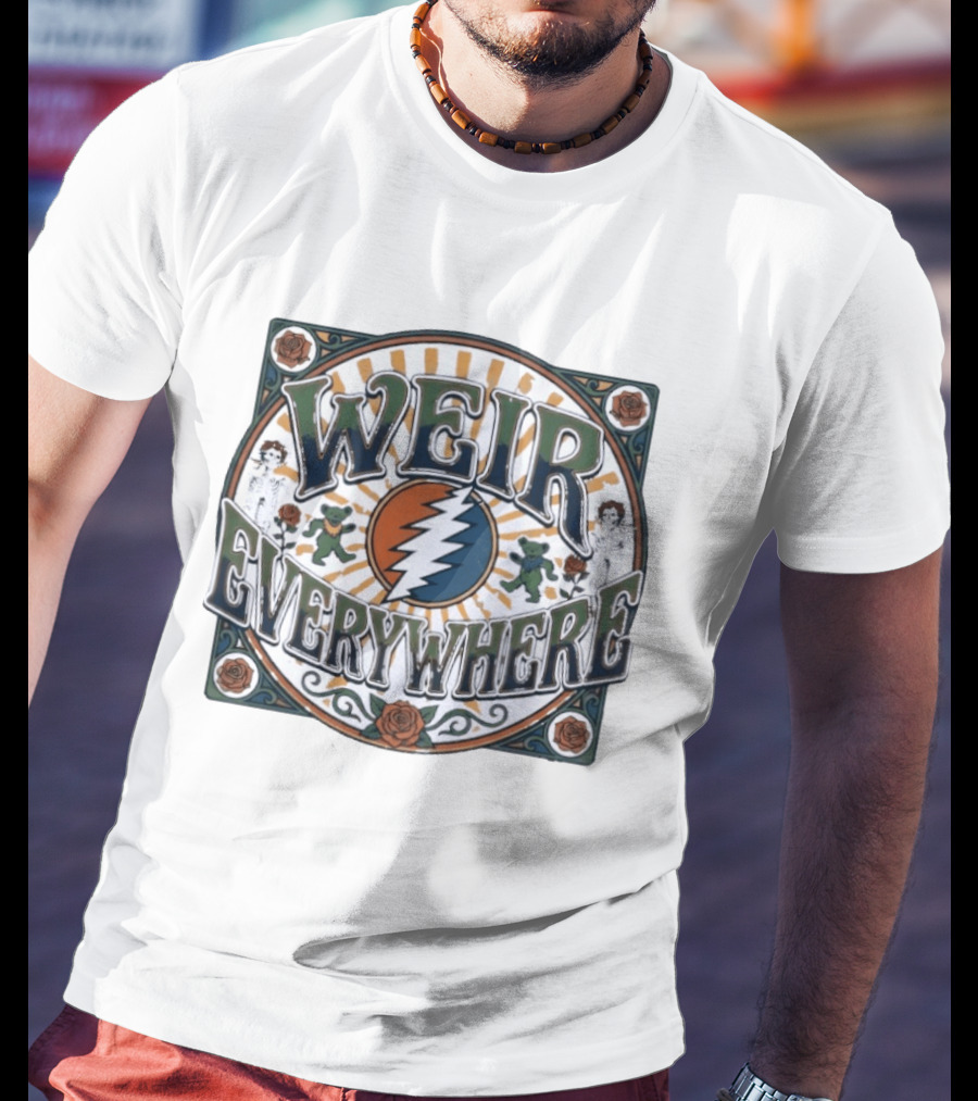 Weir Everywhere Grateful Dead Lightning Bolt Bears Roses T-Shirt