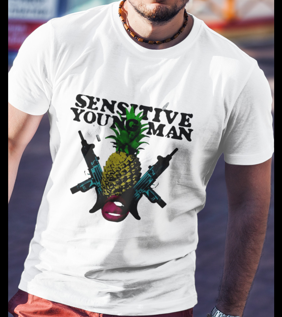 Sensitive Young Man Pineapple With Guns And Lips T-Shirt