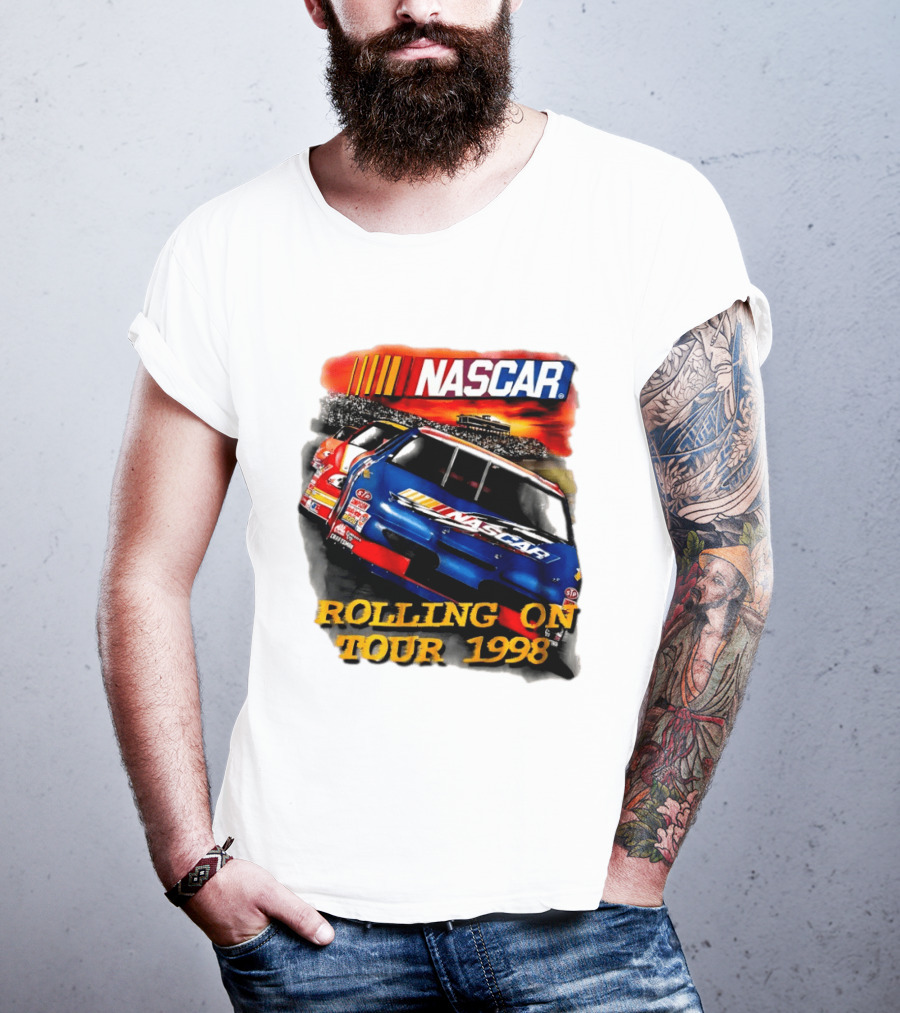 NASCAR Rolling On Tour 1998 Vintage Racing Scene T-Shirt