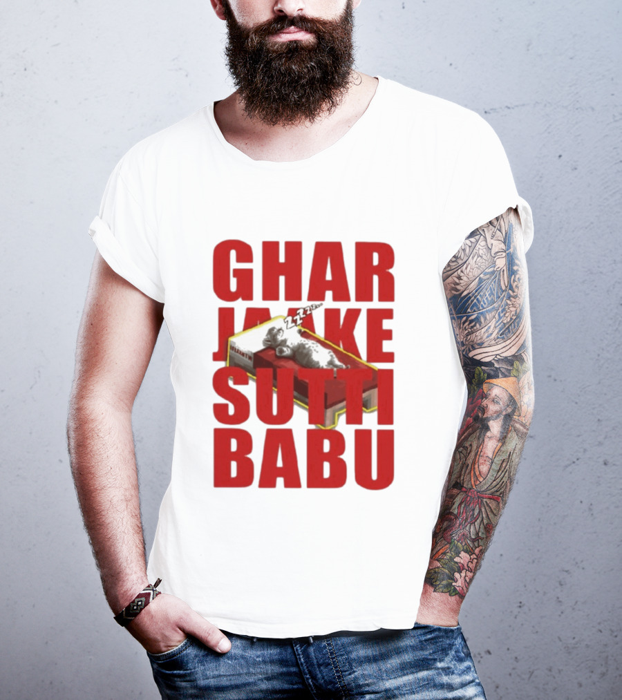 Ghar Jaake Sutti Babu Sleeping Cat On Bed ZZZ T-Shirt