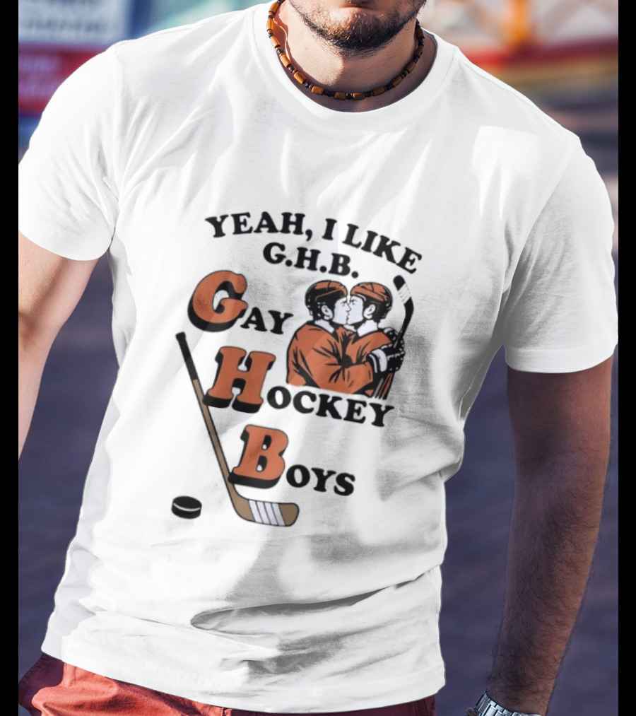 Yeah I Like GHB Gay Hockey Boys Kissing Icon With Stick And Puck T-Shirt