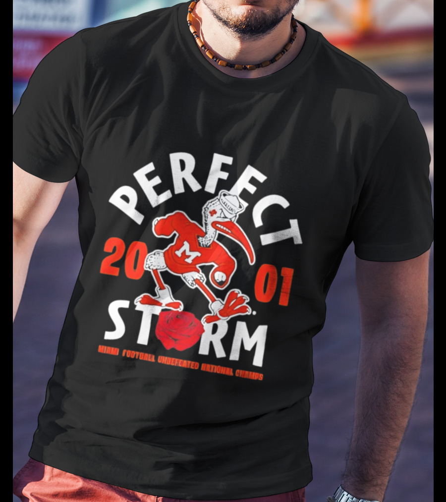 Miami Hurricanes 2001 Perfect Storm Undefeated National Champs Football T-Shirt