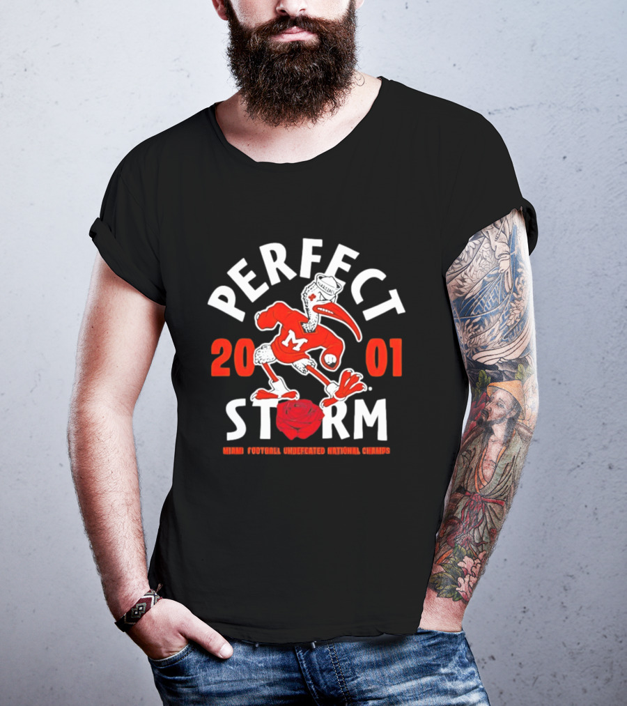 Miami Hurricanes 2001 Perfect Storm Undefeated National Champs Football T-Shirt