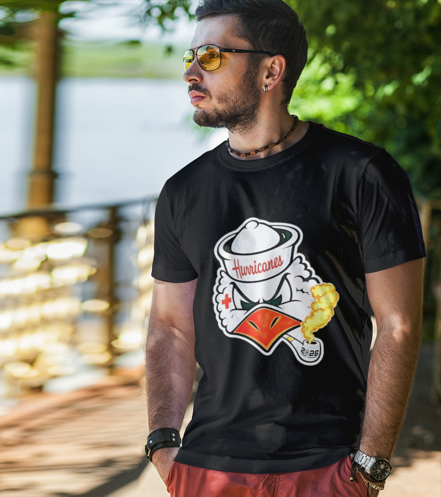 Miami Hurricanes Sebastian Mascot 2026 Pipe Gold Smoke T-Shirt