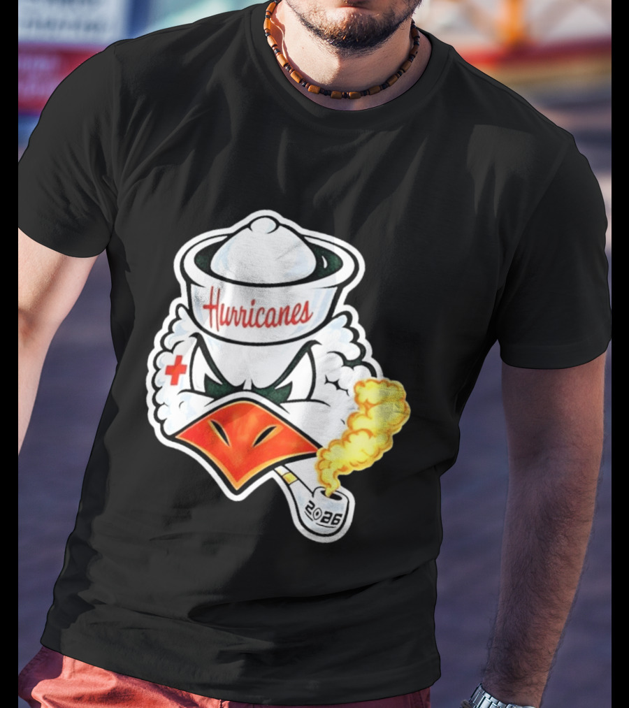 Miami Hurricanes Sebastian Mascot 2026 Pipe Gold Smoke T-Shirt