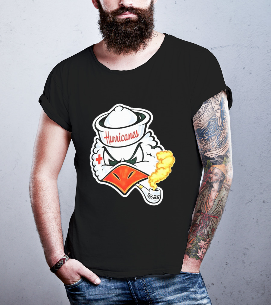 Miami Hurricanes Sebastian Mascot 2026 Pipe Gold Smoke T-Shirt