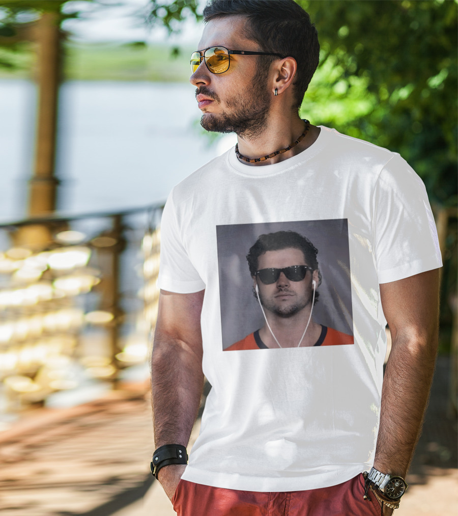 Jarrett Stidham Sunglasses And Earbuds Denver Broncos Orange T-Shirt