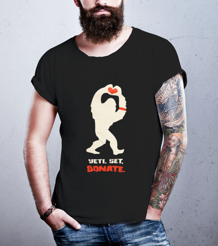 Yeti Set Donate Bigfoot Holding Heart Charity T-Shirt