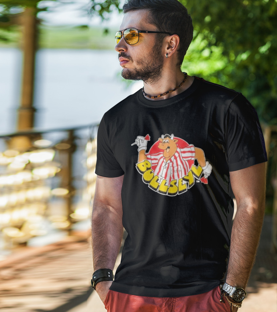 Bullseye Cartoon Bull With Darts Red And White Stripes T-Shirt