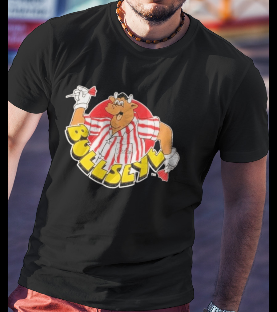 Bullseye Cartoon Bull With Darts Red And White Stripes T-Shirt