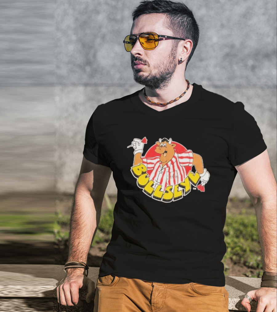 Bullseye Cartoon Bull With Darts Red And White Stripes T-Shirt