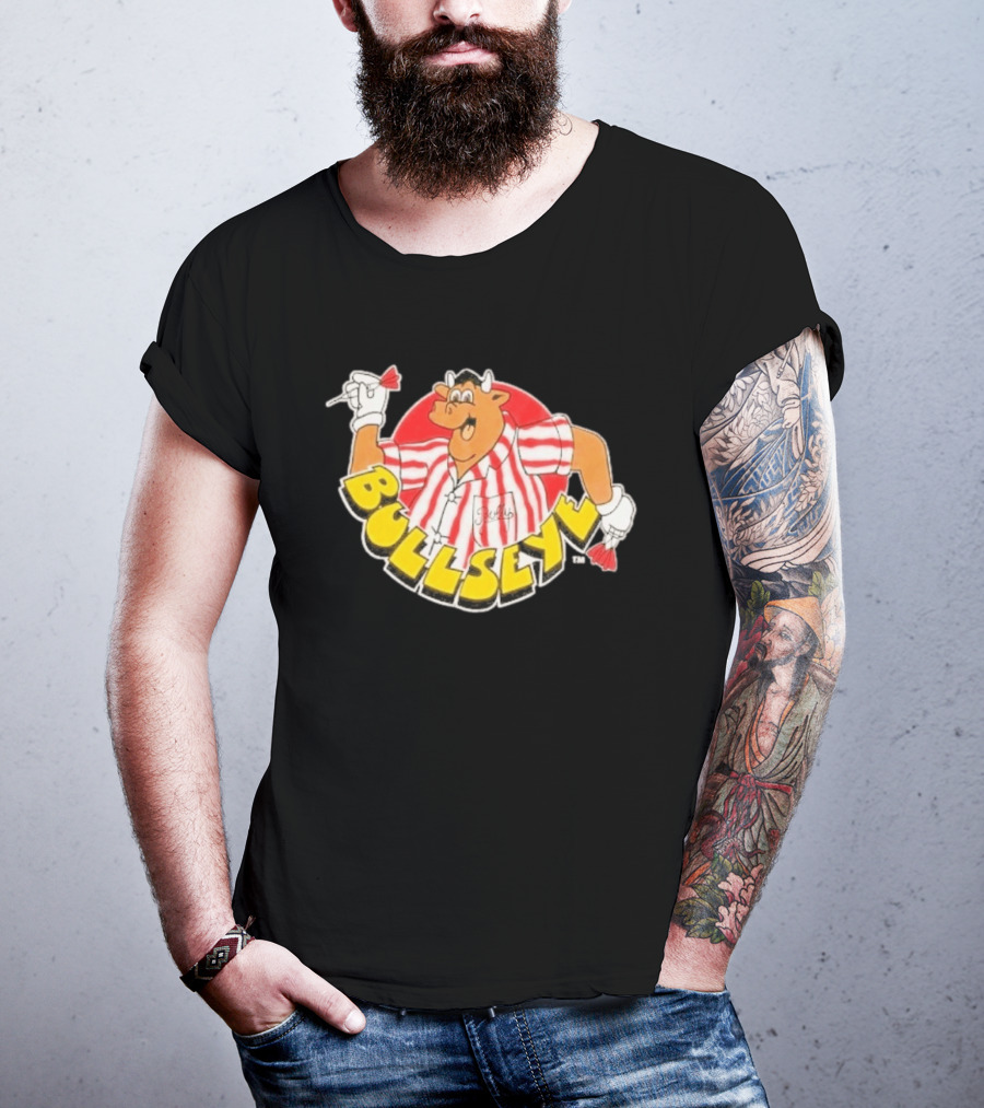Bullseye Cartoon Bull With Darts Red And White Stripes T-Shirt