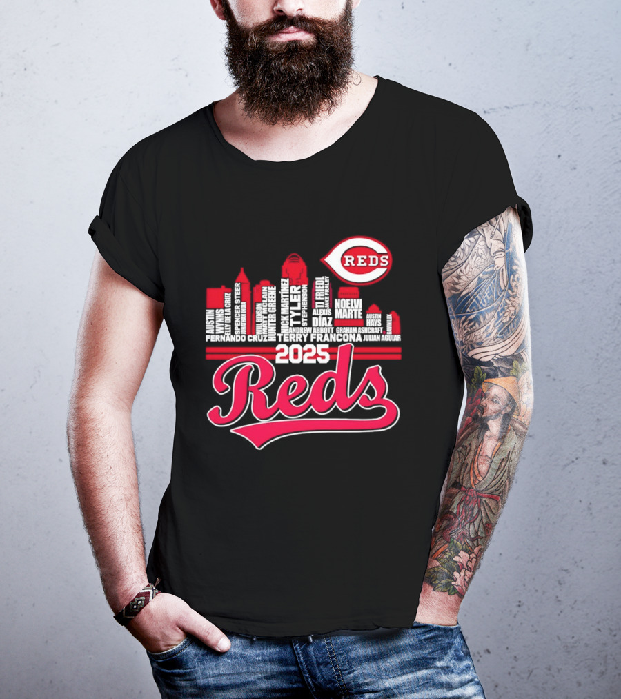 Cincinnati Reds Skyline Players 2025 Reds T-Shirt