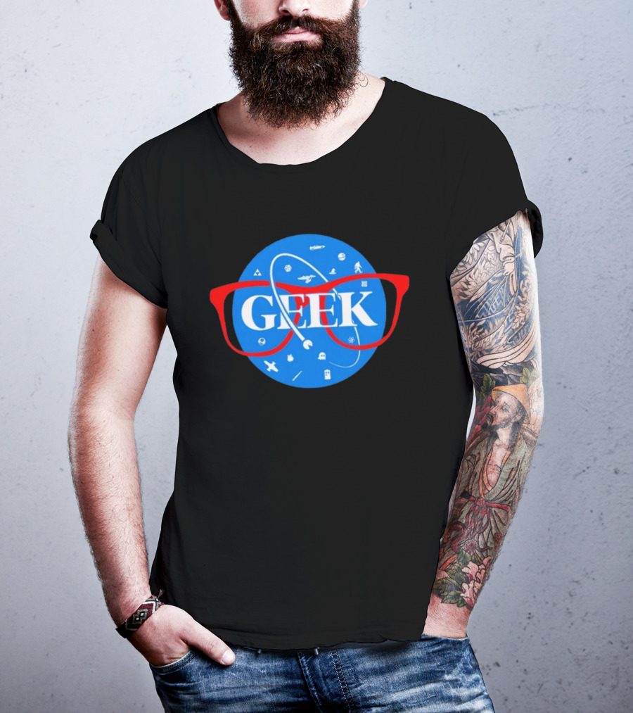 Geek Glasses Space Icons Distressed Patch T-Shirt