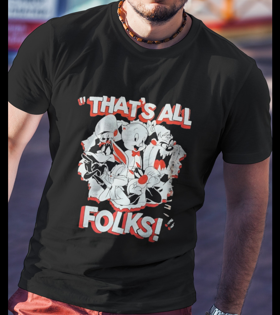 Looney Tunes That's All Folks Bugs Bunny Daffy Duck Classic Cartoon Characters T-Shirt