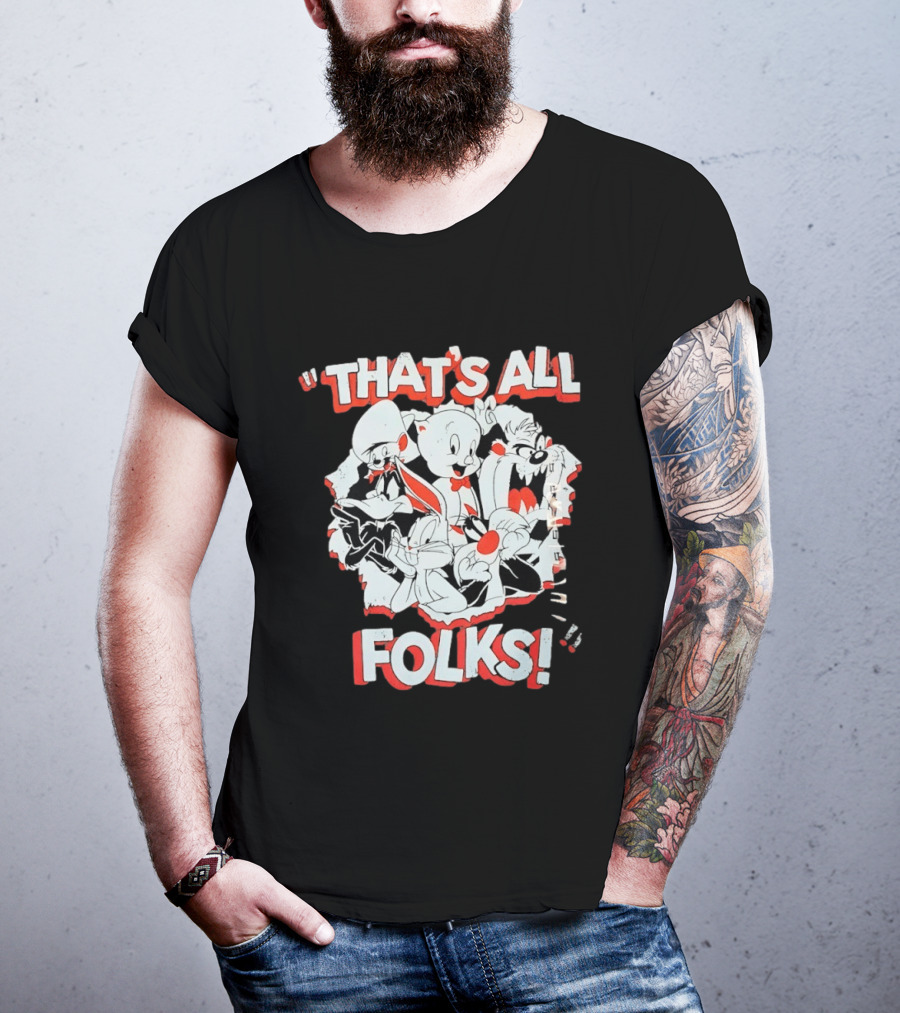 Looney Tunes That's All Folks Bugs Bunny Daffy Duck Classic Cartoon Characters T-Shirt