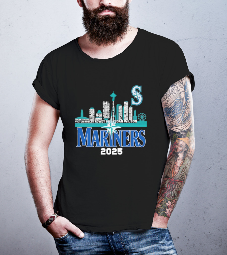 Seattle Mariners 2025 City Skyline Player Names Iconic S T-Shirt