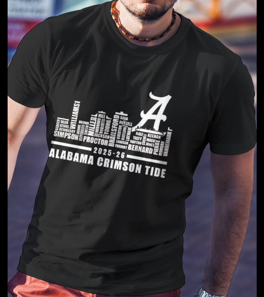 2025 26 Alabama Crimson Tide Skyline City Player Names T-Shirt