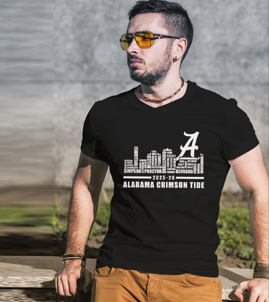 2025 26 Alabama Crimson Tide Skyline City Player Names T-Shirt