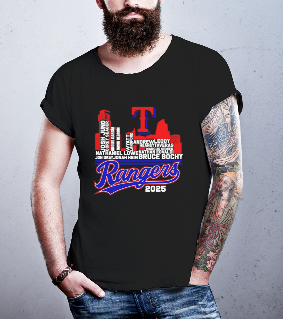 Texas Rangers 2025 City Skyline Players Names Bruce Bochy T-Shirt