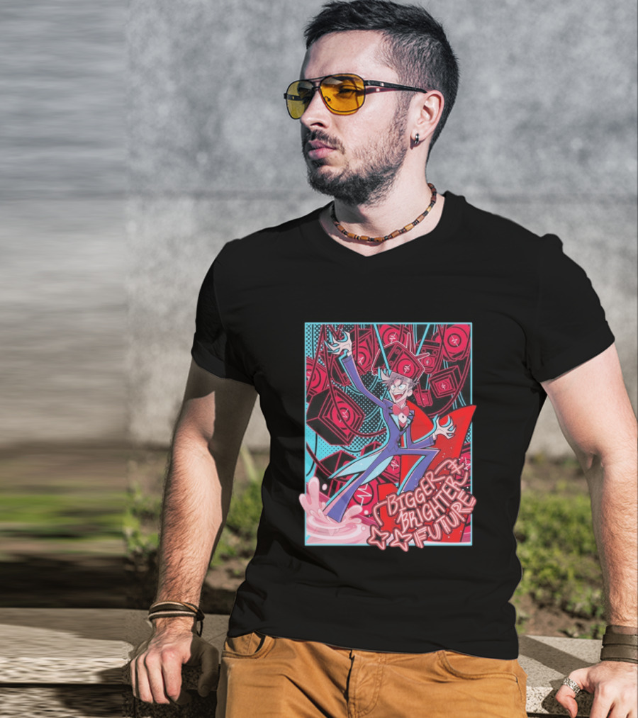 Bigger Brighter Future Character With Energetic Imagery And Vintage TV Motif T-Shirt