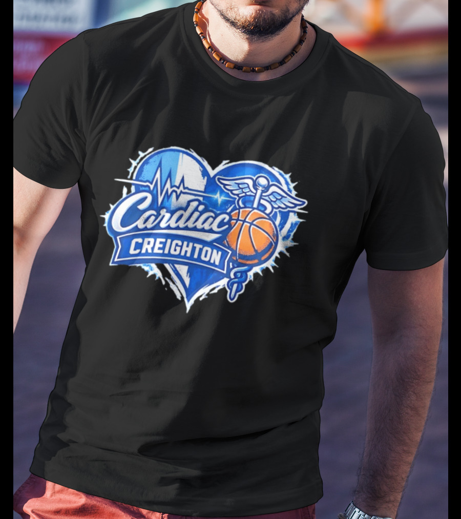 Cardiac Creighton Basketball Heartbeat Caduceus Basketball T-Shirt