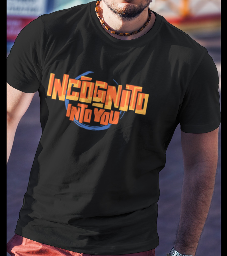 Incognito Into You Bold Orange Text With Blue Swirl T-Shirt