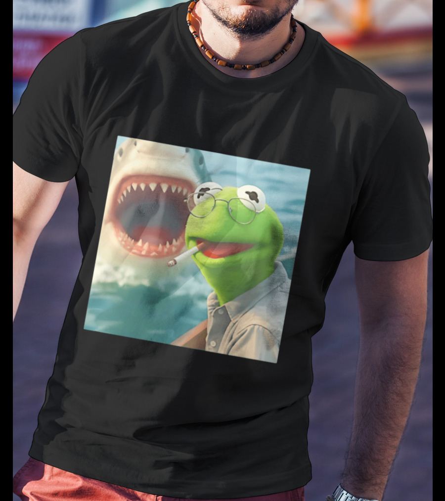 Kermit Smoking With Jaws Shark Movie T-Shirt
