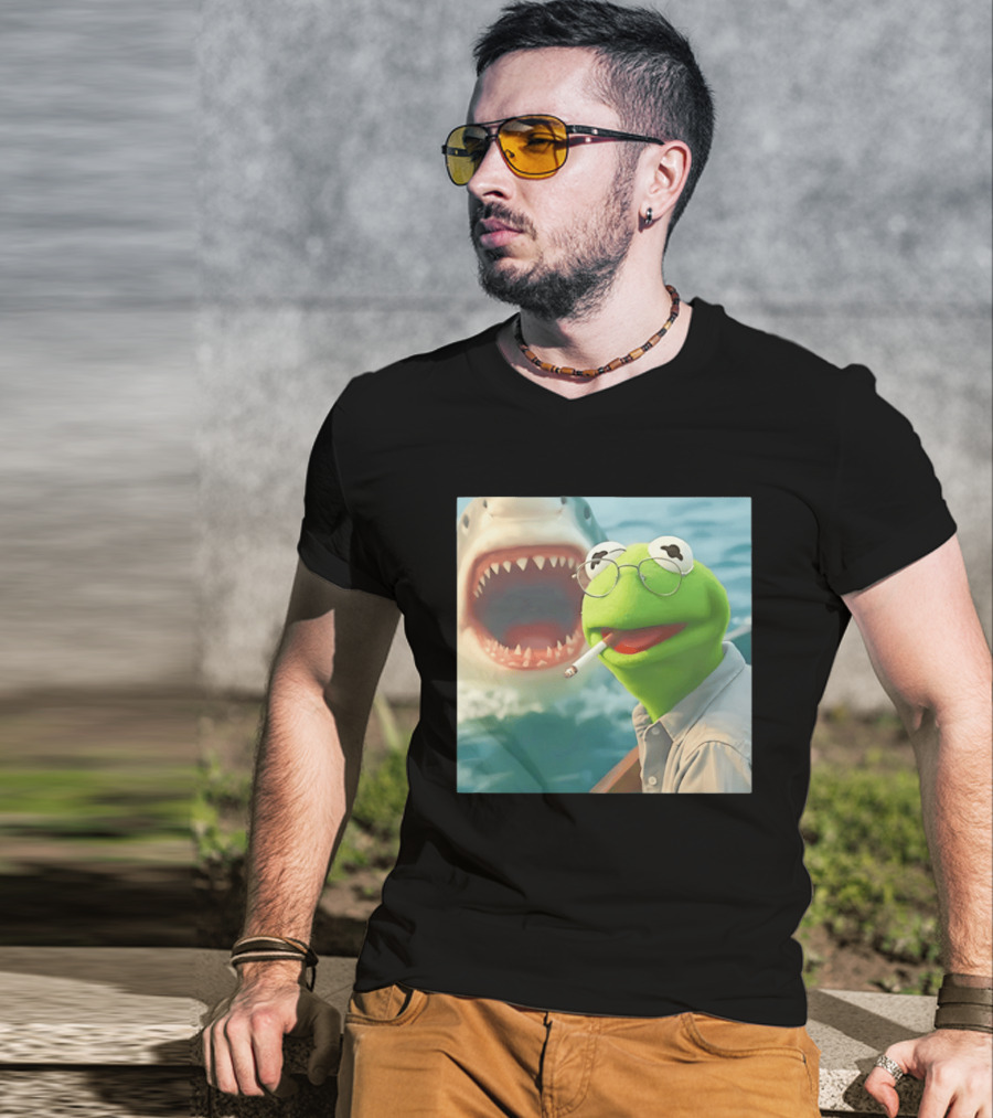 Kermit Smoking With Jaws Shark Movie T-Shirt