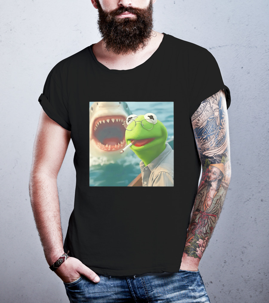 Kermit Smoking With Jaws Shark Movie T-Shirt