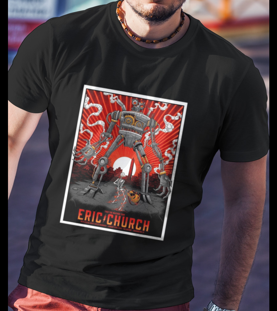 Eric Church Free The Machine Tour Jan 22 2026 The Anthem Washington DC With Special Guest Caylee Hammack Robot T-Shirt