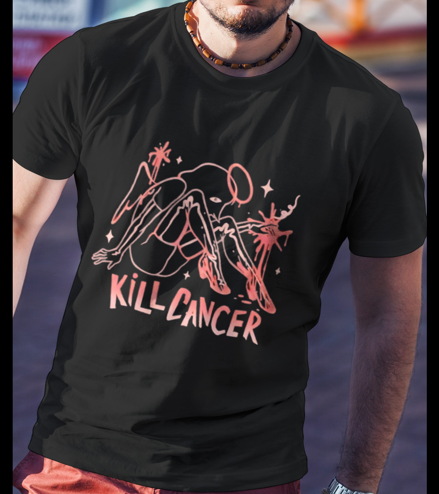 Kill Cancer Angela Unique Line Art Style Empowerment T-Shirt