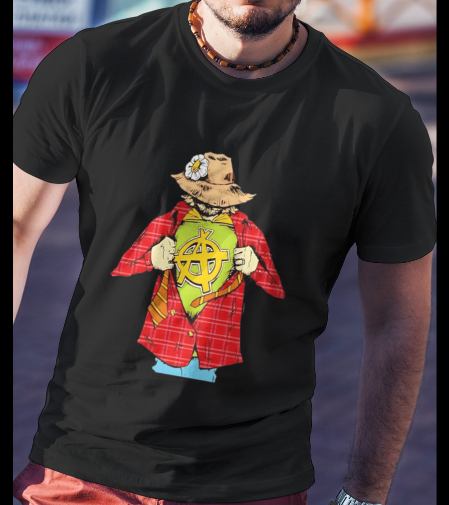 Scarecrow Anarchy Symbol With Plaid Jacket And Straw Hat T-Shirt