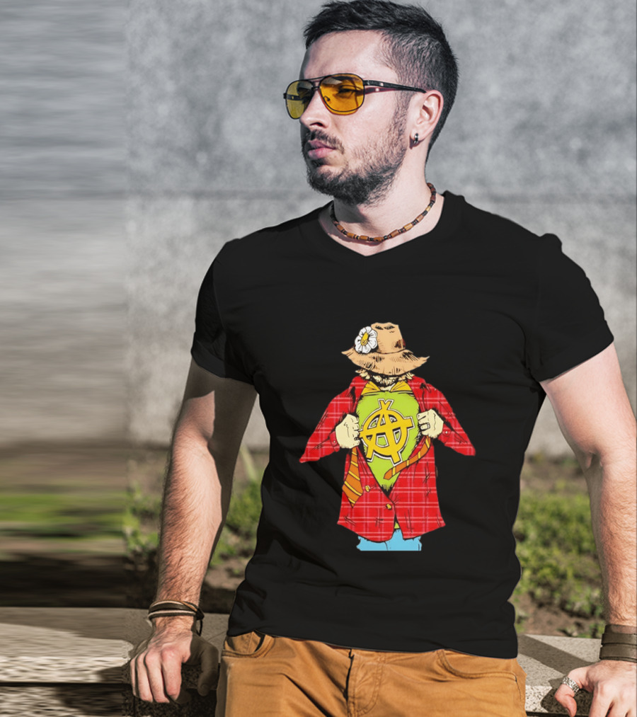 Scarecrow Anarchy Symbol With Plaid Jacket And Straw Hat T-Shirt