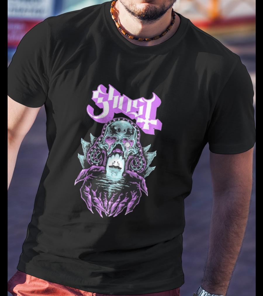Ghost Tunnel Love Skull With Purple Heart Eyes And Ship T-Shirt