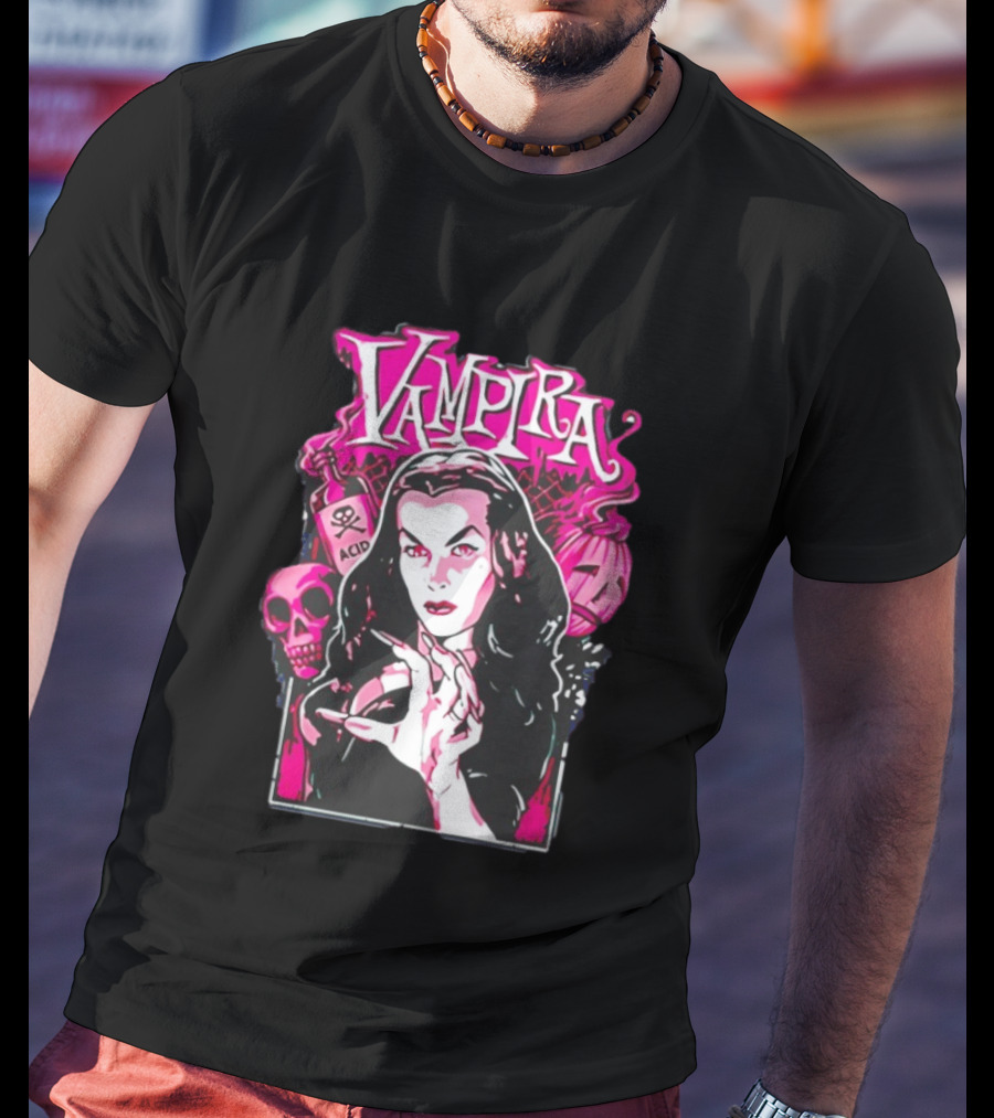 Vampira Gothic Skull And Acid Horror Iconic Midnight Ramble T-Shirt