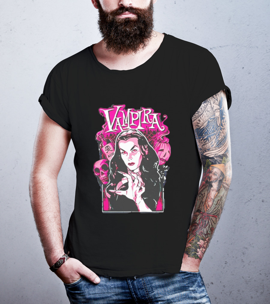 Vampira Gothic Skull And Acid Horror Iconic Midnight Ramble T-Shirt