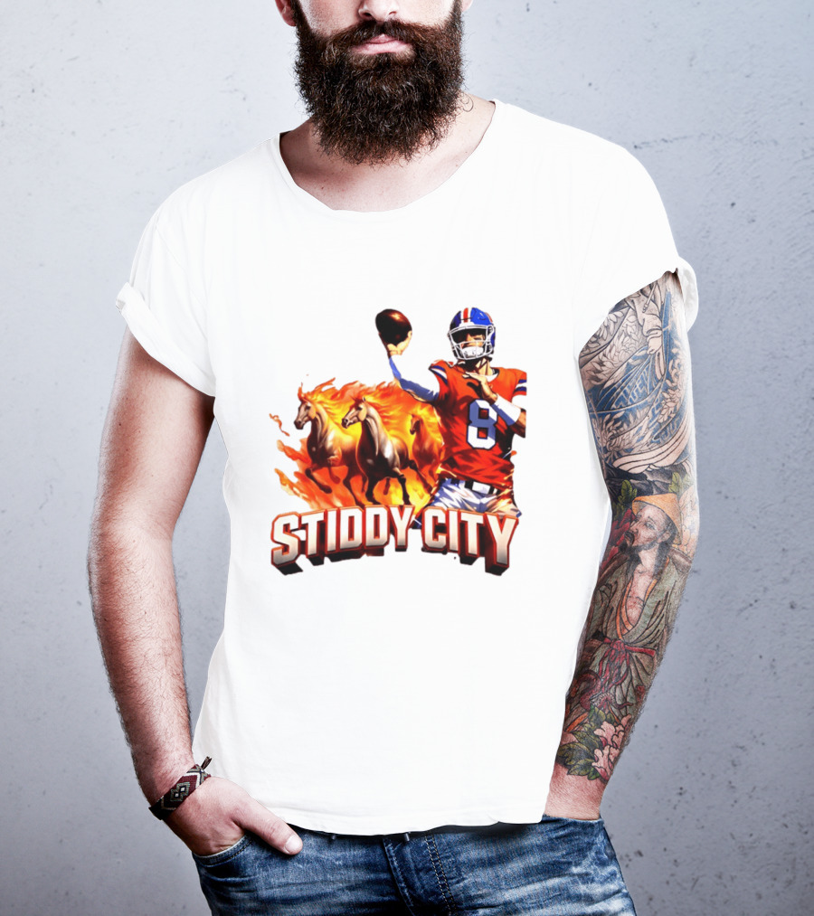 Denver Broncos Stiddy City Quarterback And Horses In Flames T-Shirt