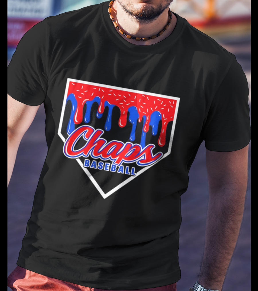 Chaps Baseball Blue Red Melting Motif T-Shirt