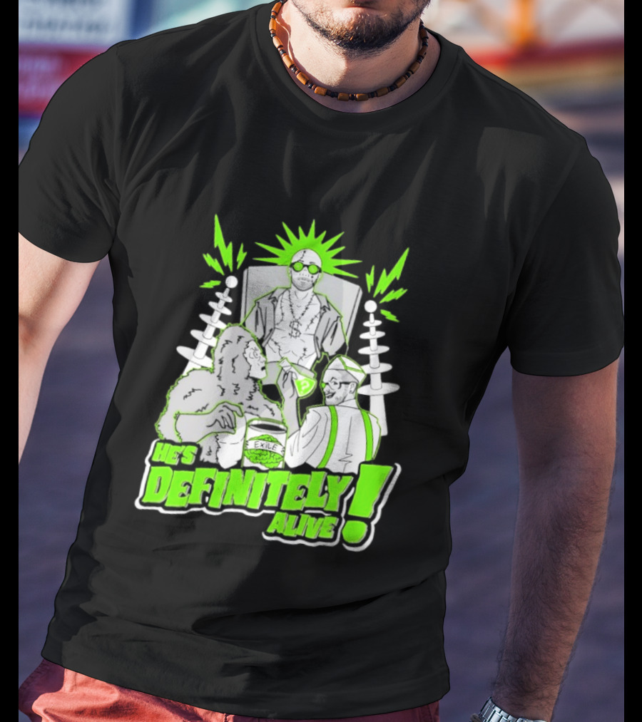 He's Definitely Alive Exile Bright Green Highlights Gorilla And Scientist T-Shirt