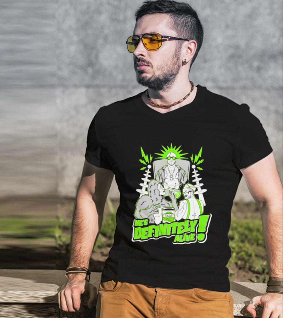 He's Definitely Alive Exile Bright Green Highlights Gorilla And Scientist T-Shirt