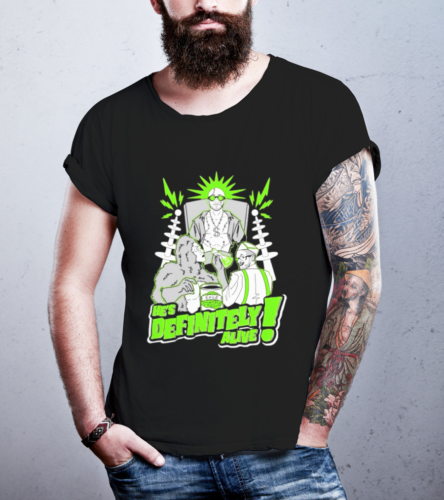 He's Definitely Alive Exile Bright Green Highlights Gorilla And Scientist T-Shirt