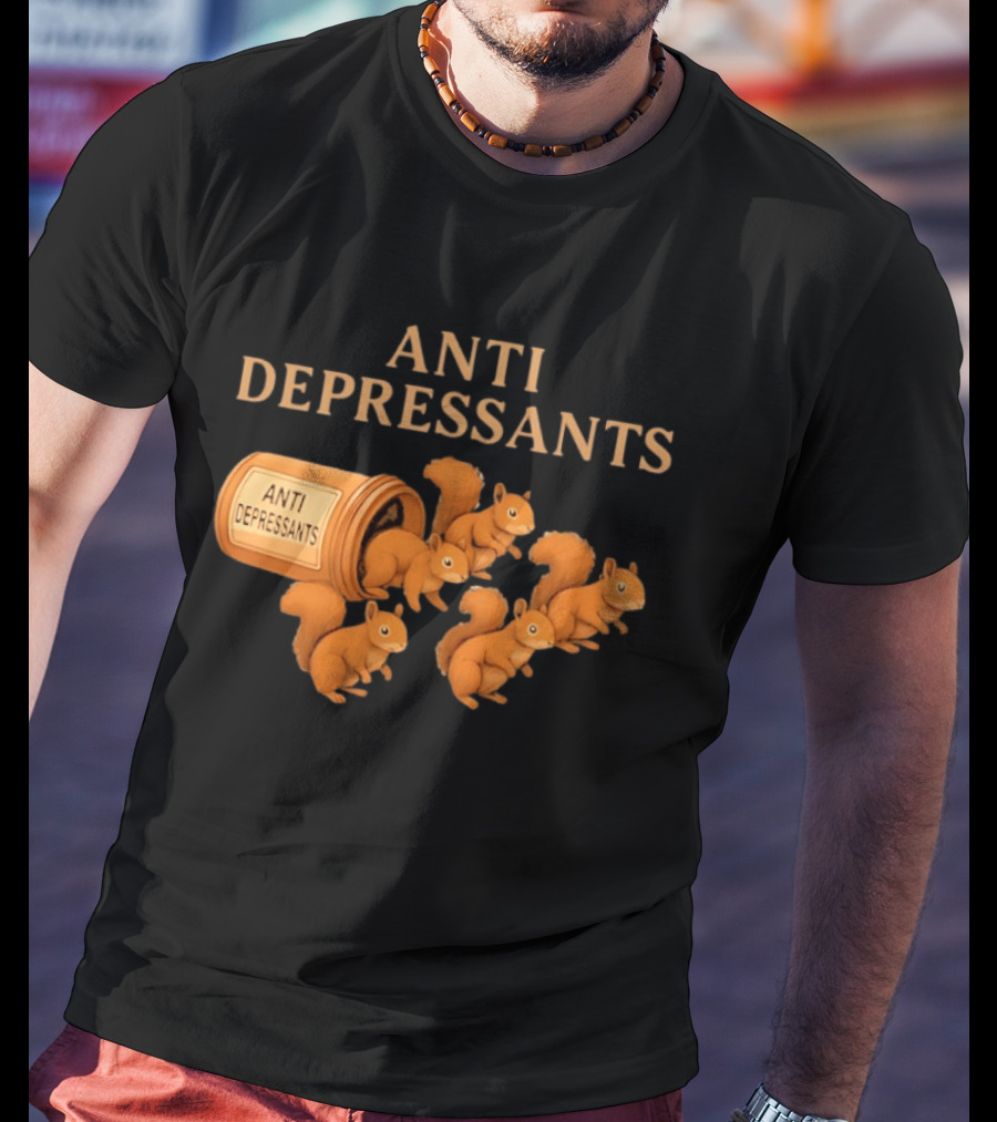 Squirrel Anti Depressants Funny Squirrels In Bottle T-Shirt
