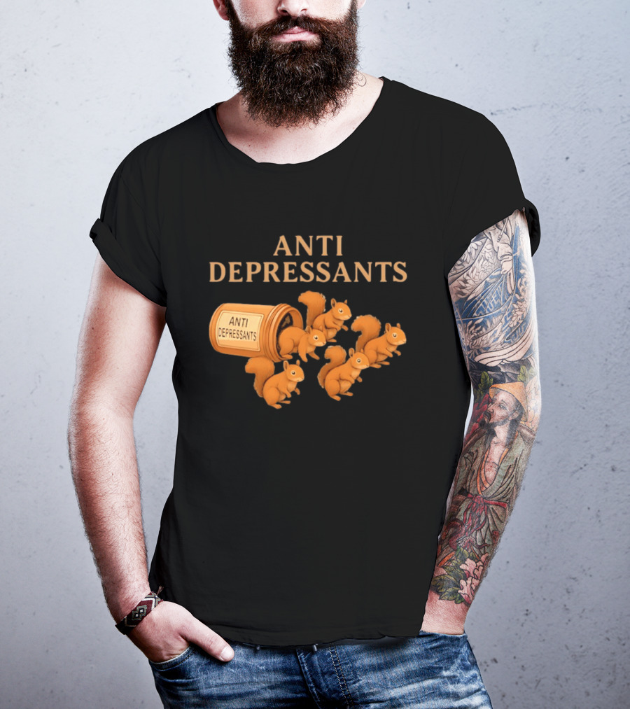 Squirrel Anti Depressants Funny Squirrels In Bottle T-Shirt