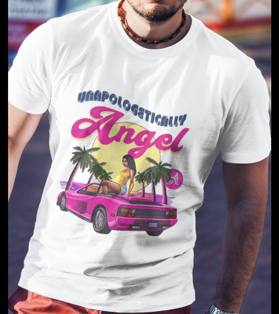 Unapologetically Angel Paradise Sunset With Pink Car And Palm Trees T-Shirt