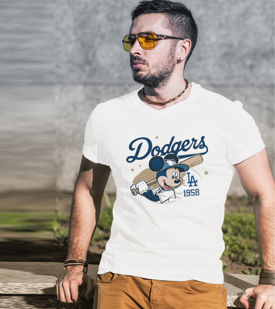 Dodgers Mickey Mouse LA 1958 Baseball T-Shirt