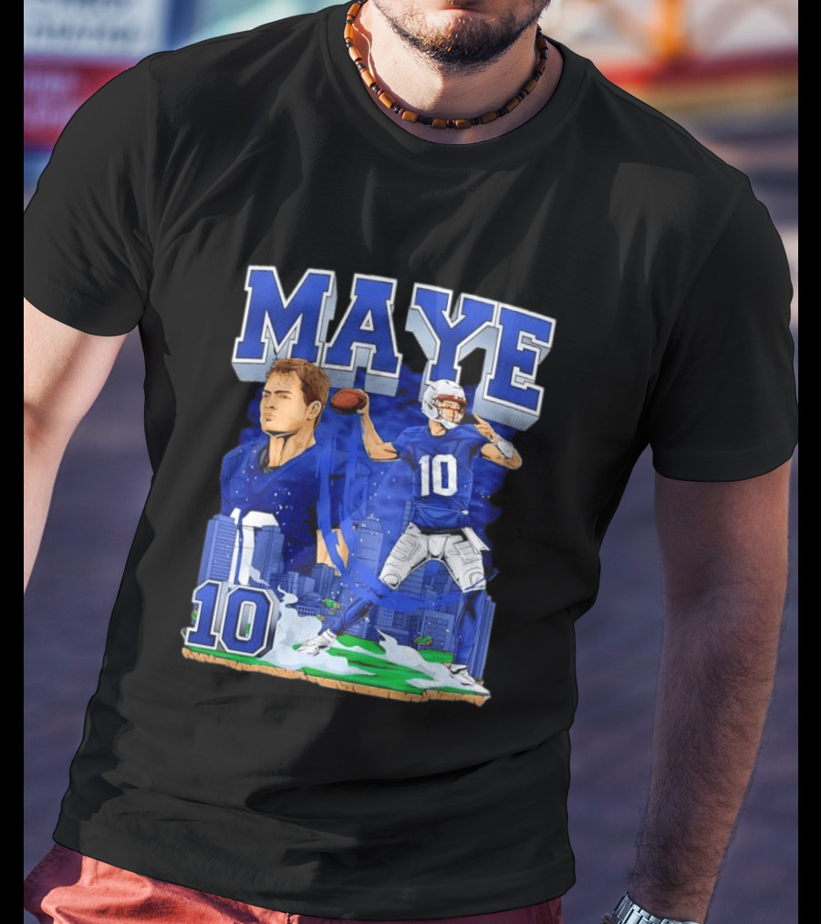 Maye Number 10 Quarterback Football Player City Skyline T-Shirt