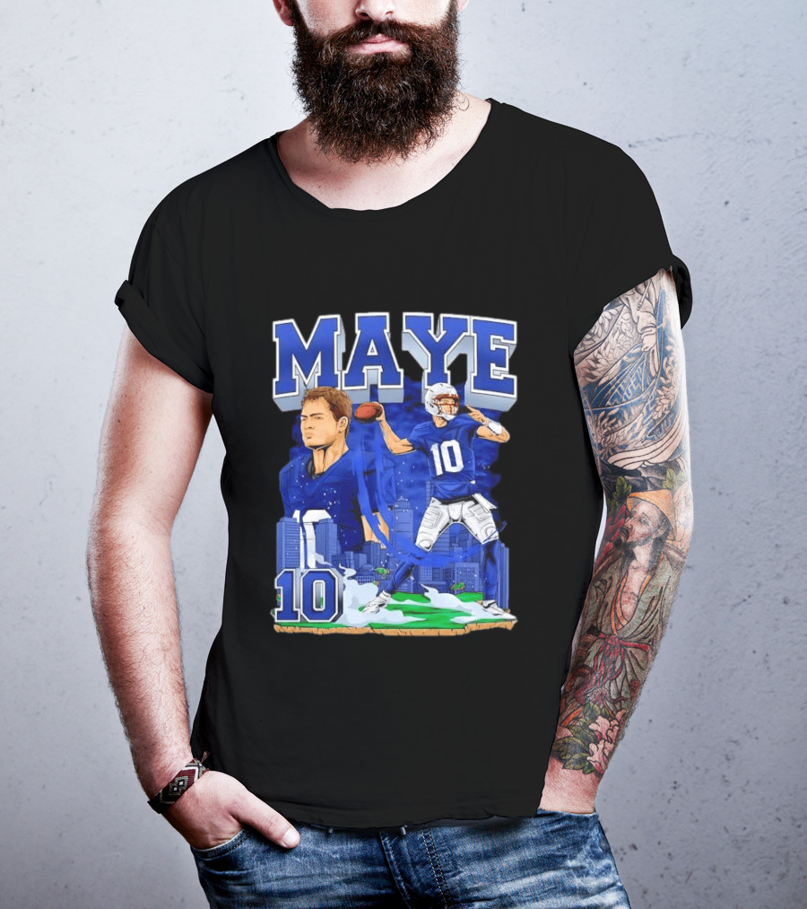 Maye Number 10 Quarterback Football Player City Skyline T-Shirt