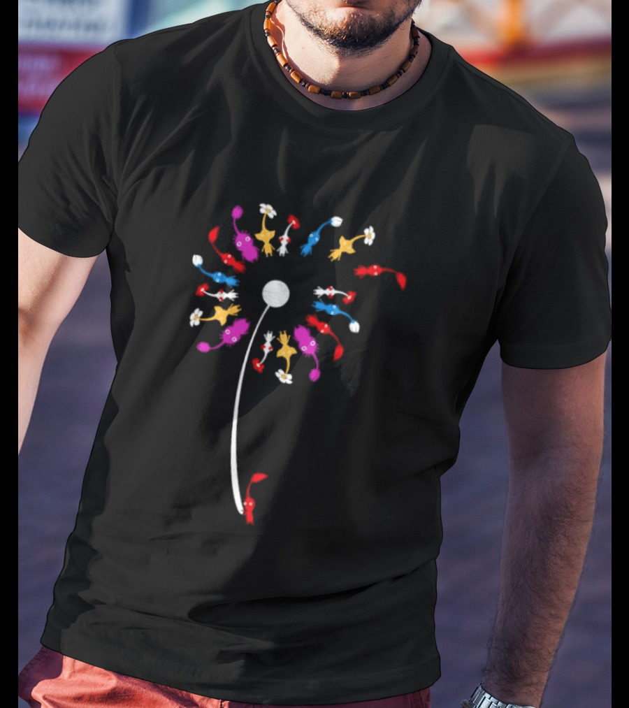 Pikmin Dandelion Flower With Colorful Game Characters Nature T-Shirt