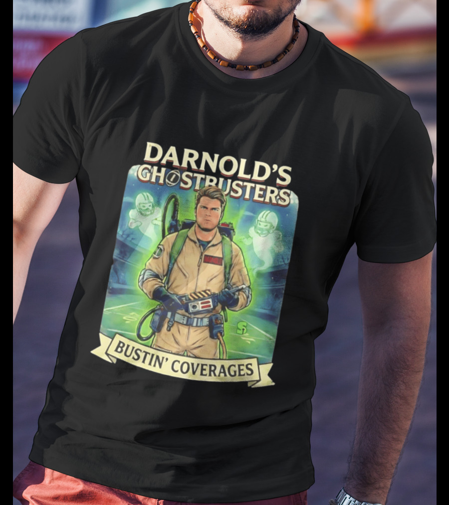 Darnold's Ghostbusters Bustin' Coverages Paranormal NFL Football Action T-Shirt
